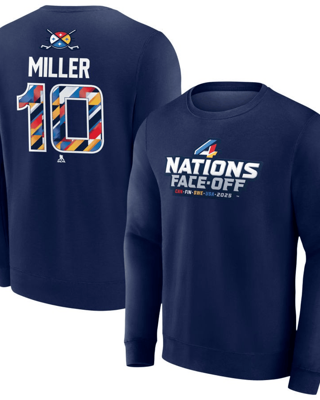 J.T. Miller 2025 4 Nations Face-Off Pick-A-Player Pullover Navy Sweatshirt