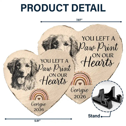 Custom Photo Pencil Sketch I Crossed The Rainbow Bridge Knowing I Was Loved - Personalized Heart Memorial Garden Stone