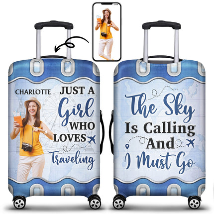 Custom Photo Just A Girl Boy Who Loves Traveling - Birthday Gift For Him, Her, Family, Trippin', Vacation Lovers - Personalized Luggage Cover