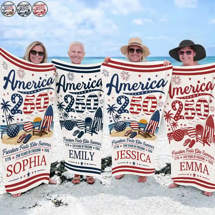 America 250 Freedom Feels Like Summer - Personalized Beach Towel