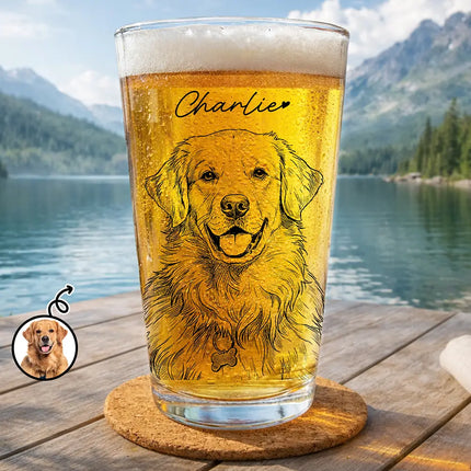 Custom Photo Pencil Sketch Family Dog Cat Portrait - Personalized Beer Glass