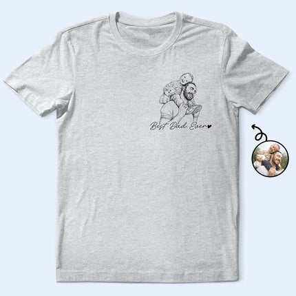 Father's Day Gifts, Custom Photo Pencil Sketch Best Dad Grandpa Ever Family Portrait - Personalized T Shirt