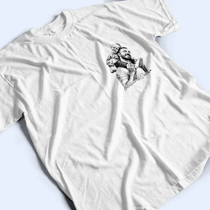 Father's Day Gifts, Custom Photo Pencil Sketch Best Dad Grandpa Ever Family Portrait - Personalized T Shirt