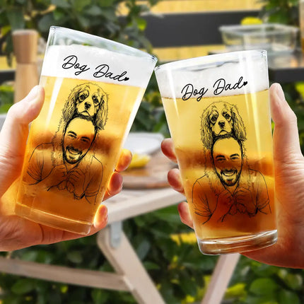 Custom Photo Pencil Sketch Family Dog Cat Portrait - Personalized Beer Glass