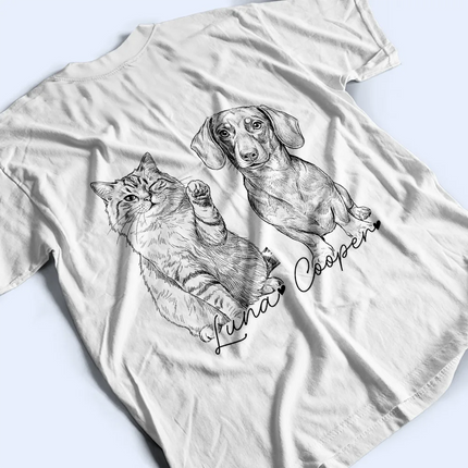 Custom Photo Pencil Sketch Pet Dad Lovely Portrait - Personalized T Shirt