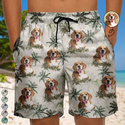 Custom Photo Tropical Palm Dog Cat - Personalized Unisex Beach Shorts
