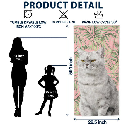 Custom Photo Tropical Leaves Pet Face - Personalized Beach Towel
