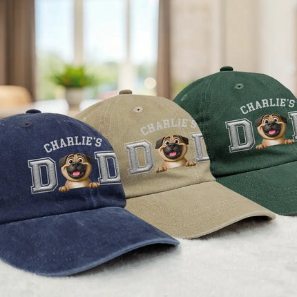 Dog Dad Dog Mom 3D Effect - Embroidery Text Effect Printed, Personalized Vintage Washed Denim Cap
