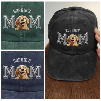 Dog Dad Dog Mom 3D Effect - Embroidery Text Effect Printed, Personalized Vintage Washed Denim Cap