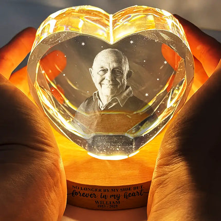 Custom Photo Forever Loved Memorial Dog Cat - Personalized Crystal Heart Shaped Lamp