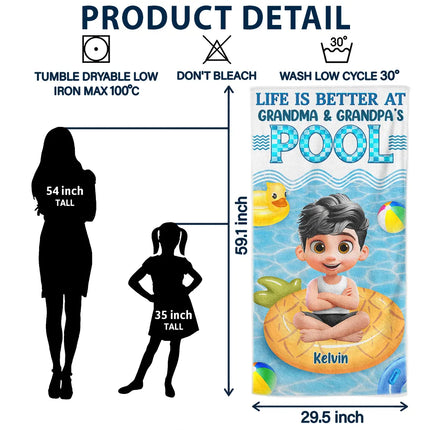 Life Is Better At Grandma And Grandpa's Pool - Personalized Beach Towel