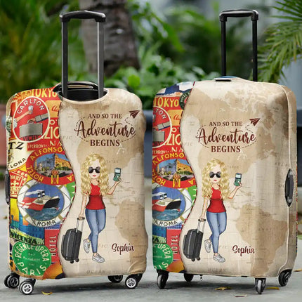 And So The Adventure Begins - Personalized Luggage Cover