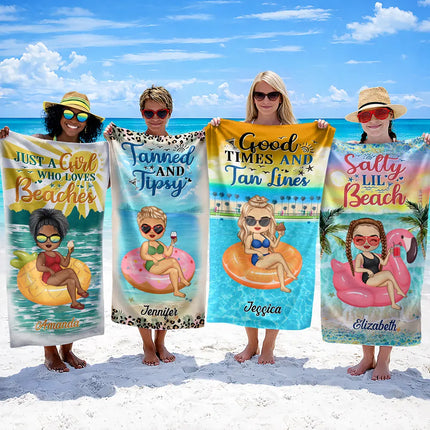 Salty Lil' Beach Tanned And Tipsy Pool Hair Don't Care - Birthday, Anniversary, Travel, Vacation Gift For Woman - Personalized Beach Towel