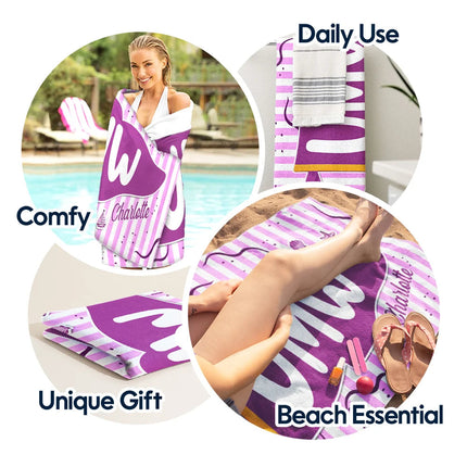 School Pennant Flag Summer Graduation - Personalized Beach Towel