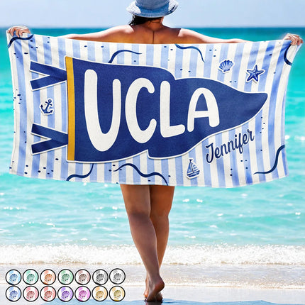 School Pennant Flag Summer Graduation - Personalized Beach Towel