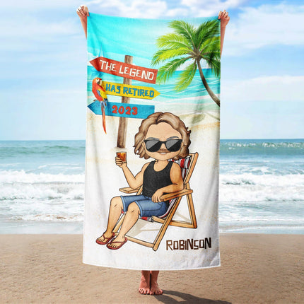 The Legend Has Retired - Retirement Gift For Dad And Grandpa - Personalized Beach Towel