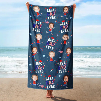 Custom Photo Stars & Stripes Best Dad Mom Grandpa Grandma Ever - Personalized Beach Towel