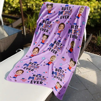 Custom Photo Stars & Stripes Best Dad Mom Grandpa Grandma Ever - Personalized Beach Towel
